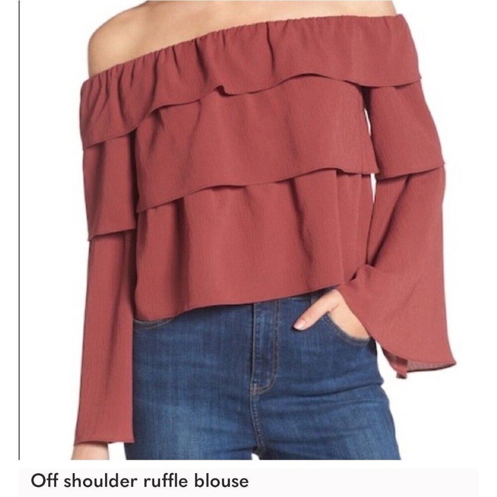 Storee Top Off-the-Shoulder Tiered Long Sleeve Cropped Blouse Size S Bohochic